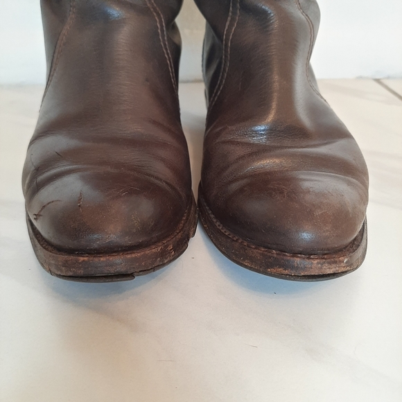 Worn in Frye Dorado Brown Leather Tall Riding Boots with Buckle Details - Picture 15 of 16